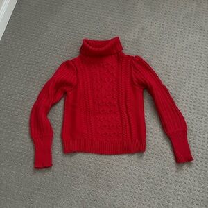 Elegant Red Cable Knit Turtleneck Sweater